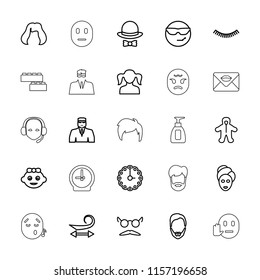 Face icon. collection of 25 face outline icons such as baby girl, baby, girl, eyelash, curly hair, man hairstyle, spa mask, hairstyle. editable face icons for web and mobile.