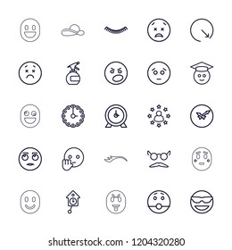 Face icon. collection of 25 face outline icons such as eyelash, spray bottle, clock, mustache and glasses, emot in sun glasses. editable face icons for web and mobile.