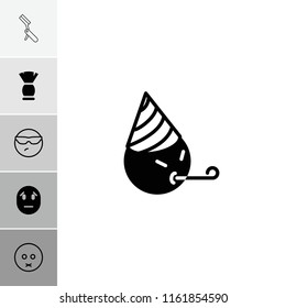 Face icon. collection of 6 face filled and outline icons such as party emot, sad emot, cool emot in sunglasses, brush. editable face icons for web and mobile.