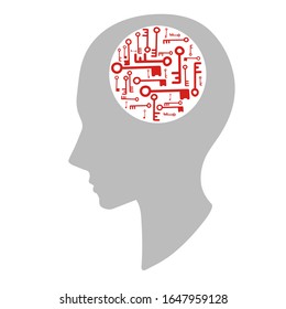 Face icon. Color flat vector illustration. Set of keys in the head.