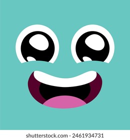 face icon with expression tongue lick mouth eyes, on green background, tasty emoji, vector cartoon line style