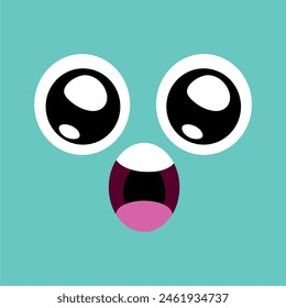 face icon with expression tongue lick mouth eyes, on green background, tasty emoji, vector cartoon line style