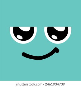 face icon with expression tongue lick mouth eyes, on green background, tasty emoji, vector cartoon line style