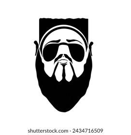 face icon of a fat, bearded man wearing sunglasses on a white background