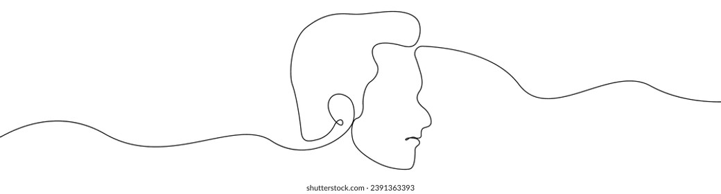 Face icon line continuous drawing vector. One line Face contour icon vector background. Man's face shape icon. Continuous outline of Blank face template icon.