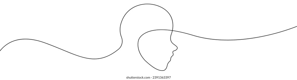 Face icon line continuous drawing vector. One line Face contour icon vector background. Man's face shape icon. Continuous outline of Blank face template icon.