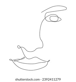 Face icon line continuous drawing vector. One line girl face in profile icon vector background. beautiful female face icon. Continuous outline of Human face shape.