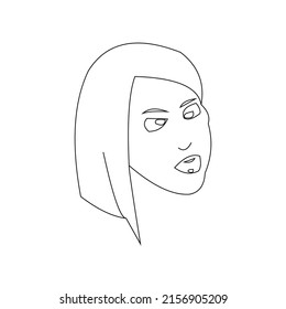 face icon with line. female face. simple vector.