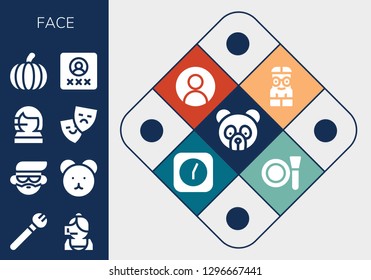  face icon set. 13 filled face icons. Simple modern icons about  - Panda bear, Makeup, Call center, Avatar, Teddy bear, Theater, Pumpkin, User, Nerd, Clock, Make up