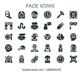  face icon set. 30 filled face icons. Simple modern icons about  - Selfie, Arab woman, Grandmother, Clock, Razor, Portrait, Theater, Stumbleupon, Avatar, User, Electric razor