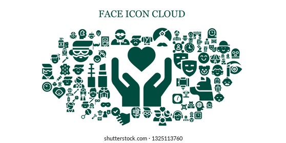 face icon set. 93 filled face icons.  Simple modern icons about  - Emotion, Avatar, Head, Bodyguard, Ninja, Man, Boy, Wellness, Cyborg, Satisfied, Wall clock, Woman, Scream, Moustache