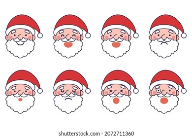 Face icon set illustrations of various facial expressions of Santa Claus