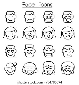 Face icon set in thin line style