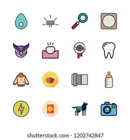face icon set. vector set about wolf, products, tooth and sweater icons set.