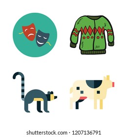 face icon set. vector set about lemur, cow, drama and sweater icons set.