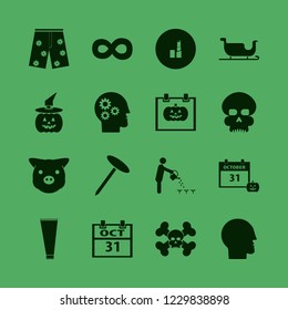 face icon. face vector icons set mask, halloween date on calendar, piggy face and lipstick