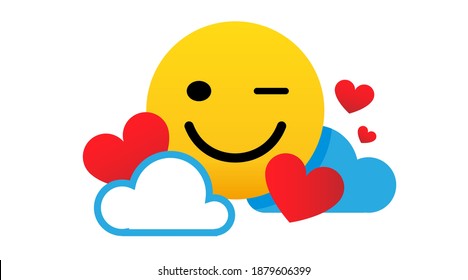 Face icons Emoji, heart emotions. Care. User experience happy. Love eyes emoticons.Vector Isolated flat illustration