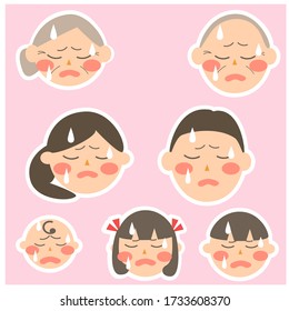 Face icons of family members. Vector illustrations image. Simple.fever, sickness.