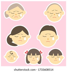 Face icons of family members. Vector illustrations image. Simple.sad, crying,tears.