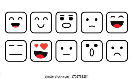Face icons, Feedback in form of emotions. Rank, level of satisfaction rating. User experience. Review of consumer. Scale with colored segments. Vector Isolated illustration