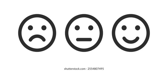 Face icons, Feedback in form of emotions rating scale. Emoticon icons. Level of satisfaction rating. User experience. Customer review. Customer service and satisfaction concept.