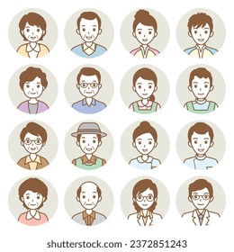 Face icons. Illustrations of various people's faces.