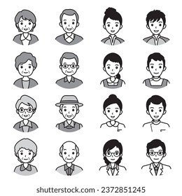 Iconos faciales. Ilustraciones de los rostros de varias personas.