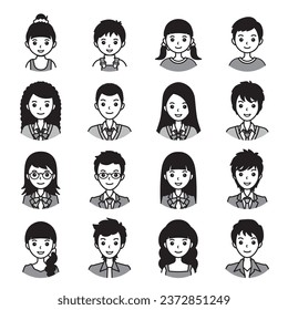 Iconos faciales. Ilustraciones de los rostros de varias personas.