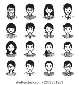 Gesichtssymbole. Illustrationen der Gesichter verschiedener Menschen.