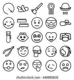 Face icons set. set of 25 face outline icons such as baby girl, child building kit, baby, woman hairstyle, electric razor, shaving brush, man hairstyle, woman in spa