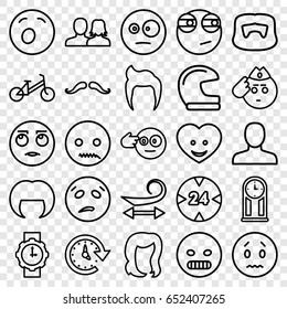 Face icons set. set of 25 face outline icons such as child bicycle, man hairstyle, mustache, man, man and woman, curly hair, woman hairstyle, hairstyle, heart face, time