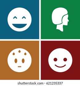 Face icons set. set of 4 face filled icons such as smiling emot, laughing emot, sweating emot