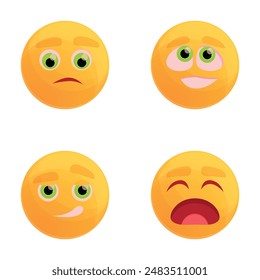 Face icons set cartoon vector. Smiley with expression of different emotion. Chat communication element