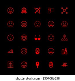 face icons set with dollar, grinning happy face with closed eyes and sad face stroke vector set