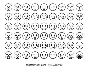 Face icons set. Vector illustration. Various facial expressions.