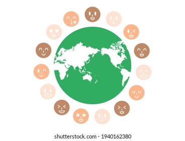 Fijación de iconos faciales. Ilustración vectorial. Diversas expresiones faciales.