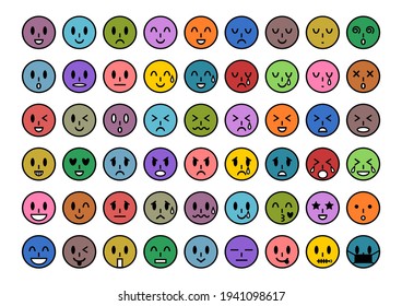 Face icons set. Vector illustration. Various facial expressions.
