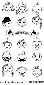 face icons, smile set. Vector illustration