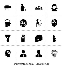 Face icons. vector collection filled face icons. includes symbols such as pig, businessman, businessmen group, woman, shampoo, call center. use for web, mobile and ui design.