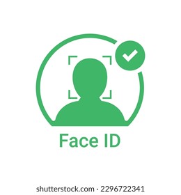 face id approved green logo. simple flat trend modern faceid logotype graphic design isolated on white. concept of gaining access to smart phone or personal information and facial recognition program