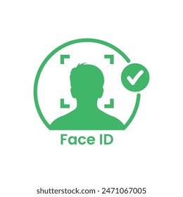 Face ID Genehmigt Grünes Logo. Einfaches, flaches Trend Modernes FaceID LogoTyp Grafikdesign isoliert auf Weiß. Konzept des Zugangs zu Smartphone oder Personal