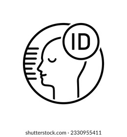 icono de la línea delgada negra del id de cara. tendencia plana lineal diseño de arte gráfico de tipo logotipo moderno aislado en fondo blanco. concepto de desbloqueo de smartphone con análisis facial y facial para un acceso rápido