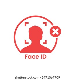 face id cancel red logo isolated on white. concept of gaining access to smart phone or personal information and facial recognition program. simple flat trend modern faceid logotype graphic design