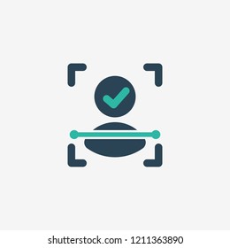 Face ID. Concept of fast future facial scanner for smart phone or laptop. User authorized vector illustration design element. Account verified icon. Checked verified profile symbol. User accepted