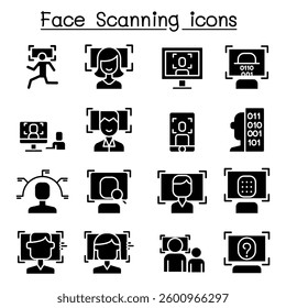 Face id, Face detection, Face recognition, Face scanning icon set in glyph style