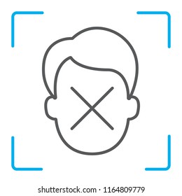 Face ID disapprove thin line icon, face recognition and face identification, face scanning sign, vector graphics, a linear pattern on a white background, eps 10.