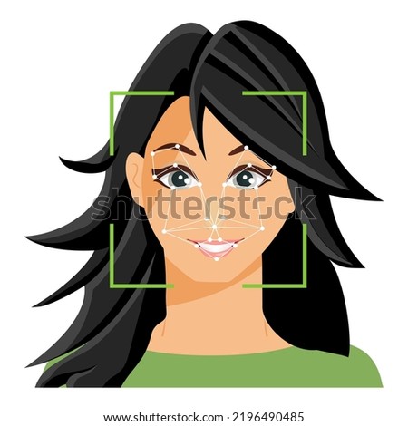 Face ID, Facial recognition system concept. Biometric identification, personal verification, identity detection AI algorithms. Woman and man face scanning. Access control. Vector.