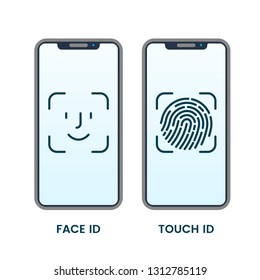 Face ID or Fingerprint Detector on Smartphone Touch Screen. vector illustration isolated on white background