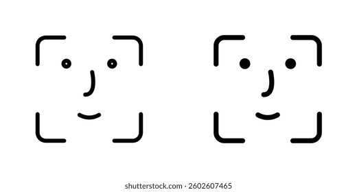 Face id flat Icons in line outline and flat solid style on white background