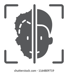 Face ID glyph icon, face recognition and face identification, face scanning sign, vector graphics, a solid pattern on a white background, eps 10.
